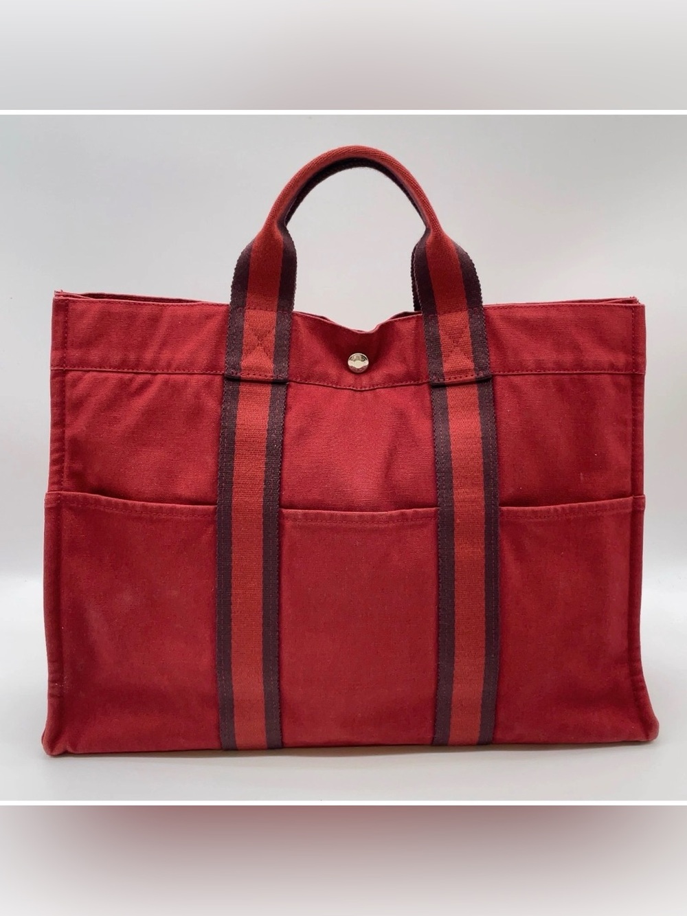 Auth Hermes Canvas Fourre Tout MM Red Tote bag